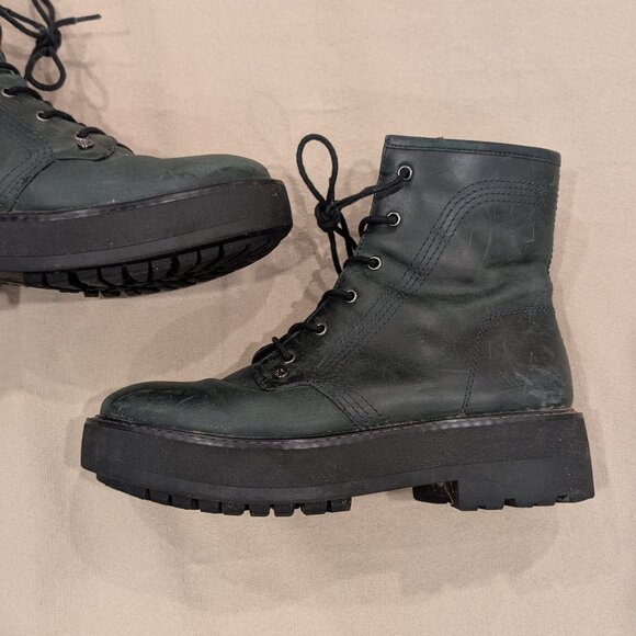 Franco Sarto Jensine Lace-Up Boot English Green Black Lug Sole - Women's sz 7 - Picture 2 of 12